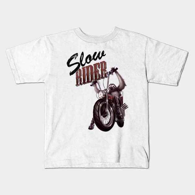 Slow Rider - Funny Sloth Biker Design Kids T-Shirt by ThinkStrange